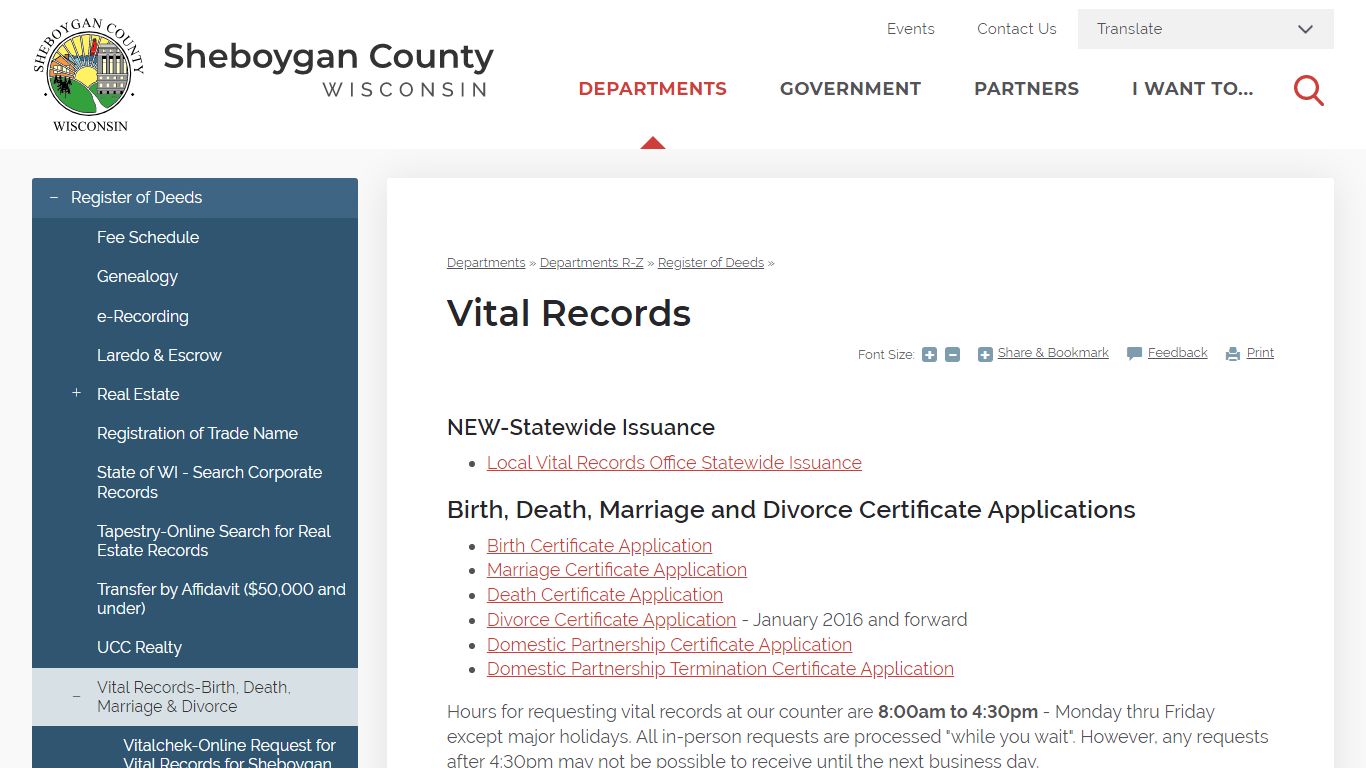 Vital Records | Sheboygan County